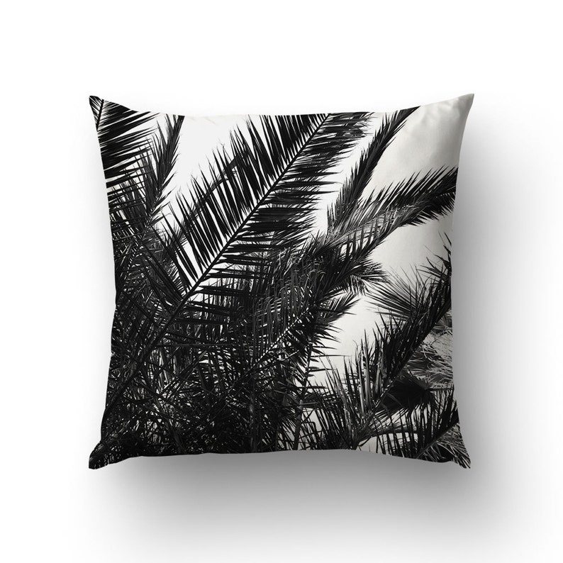 Palm Leaf Pillow Tropical Decor Black and White Palm Tree Etsy