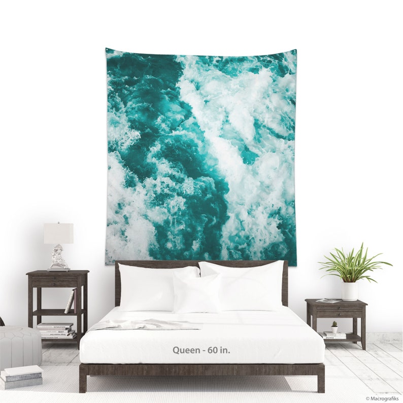 Fabric wall hanging with a picture of Water texture, Nautical tapestry for a turquoise wall art. Abstract art for wall decoration. UL057 image 8