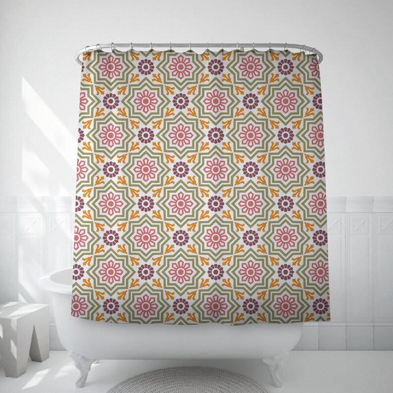 Moroccan Decor Shower Curtain Long Curtains Moorish Home Gifts Textile Purple Geometric Gift For Her Bathroom Sp033