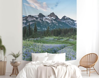 Tatoosh Range Wall Tapestry – Mount Rainier Wildflower Meadow – Pacific Northwest Landscape Decor. MW049