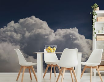 Clouds wallpaper, Blue sky and cloud wall mural for Hotel room wall decor or bedroom large wall art, Peel and Stick wallpapers. MG069