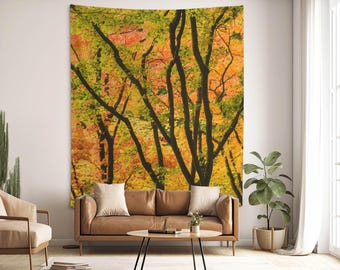 Fall decor wall tapestry, Autumn tapestries of a Maple tree photo, Forest wall hanging. MW045