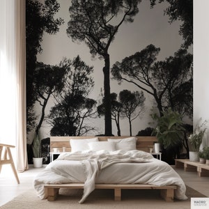 Italian trees wallpaper mural, Black and white photo of trees in Rome for a large wall decoration. Tree mural, Peel & Stick. MG078 image 4