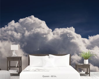 Clouds wallpaper, Blue sky and cloud wall mural for Hotel room wall decor or bedroom large wall art, Peel and Stick wallpapers. MG069