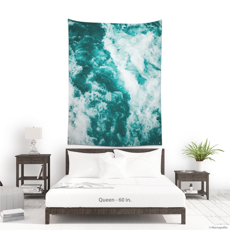 Fabric wall hanging with a picture of Water texture, Nautical tapestry for a turquoise wall art. Abstract art for wall decoration. UL057 image 10