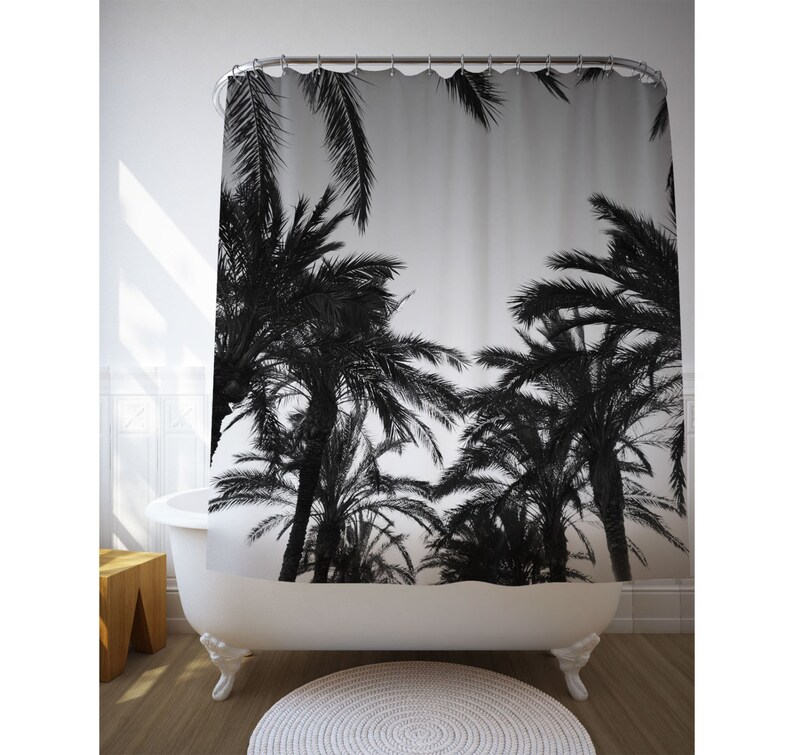 Black And White Palm Trees Shower Curtain Tropical Shower Etsy