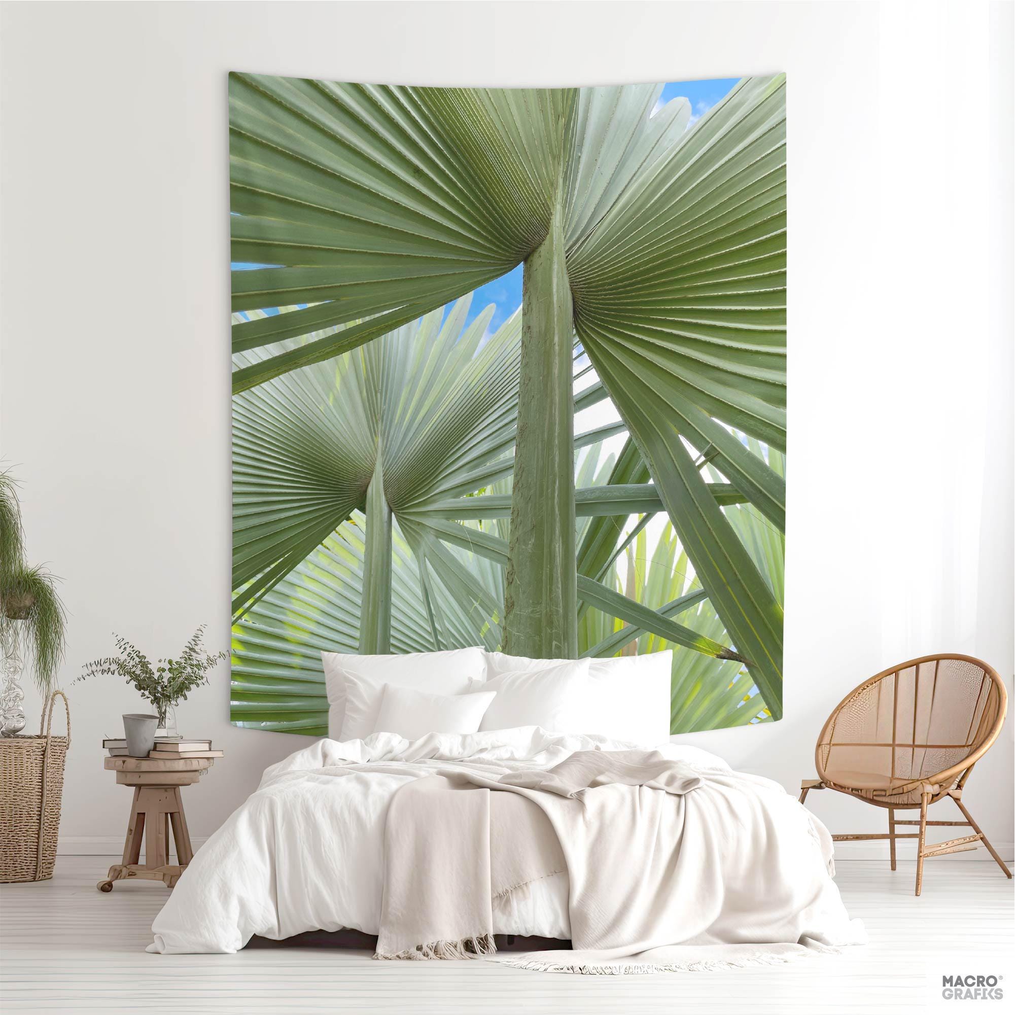 Bring a tropical vibe into your space with this Palm Tree Tapestry. The perfection of nature as a background. Green backdrop. MG083