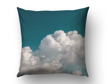 Cloud pillow cover over a turquoise sky, Accent pillow for a boho decor. Pillow covers 20x20, 18x18 and 16x16. MG064