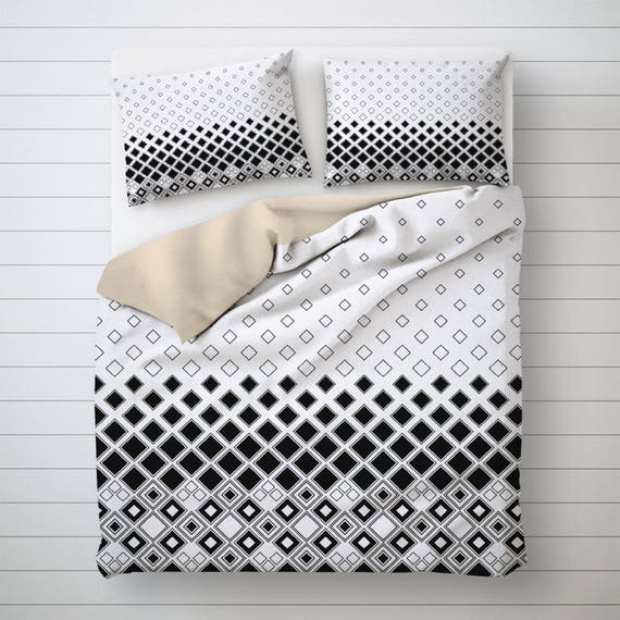 Geometric Art Bedding Set Unique Duvet Cover White Duvet Etsy