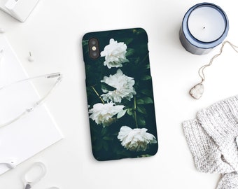 Peony Cell Case, White Flower Cover, iPhone 7 Case, Tough Cases, Floral Phone Case, iPhone XR, HTC One, Pixel 3 and more. UL006