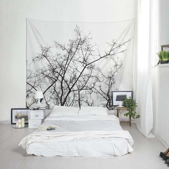 Tree Branches Wall Tapestry Black And White Dorm Decoration Etsy