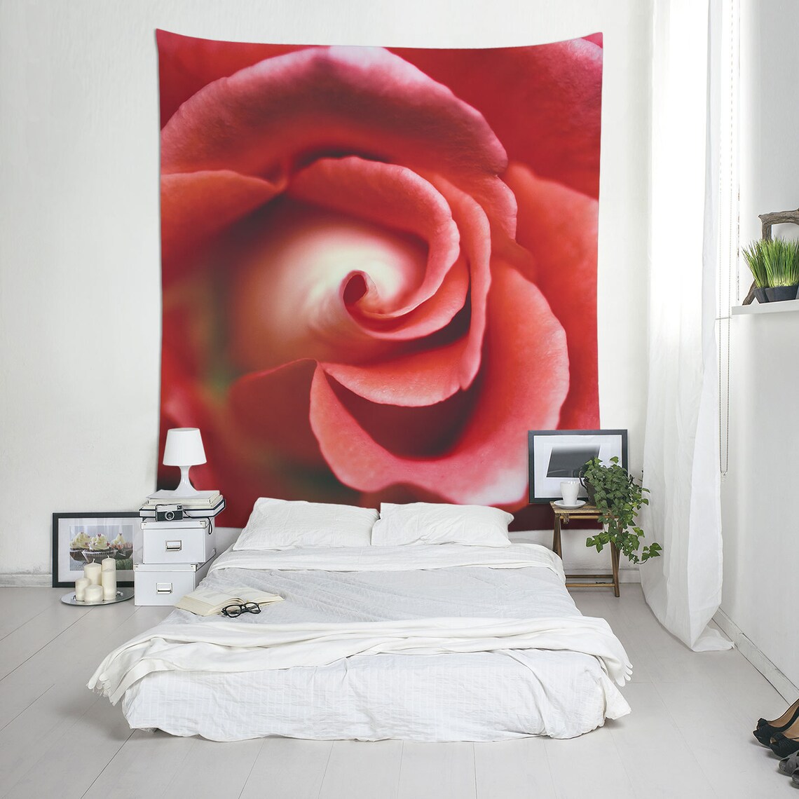 Rose Tapestry Red Rose Wall Art Macro Photography Floral Etsy