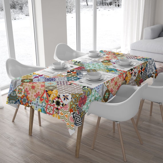 Mosaic Tablecloth Tile Designs Polyester Fabric Home Decor Etsy