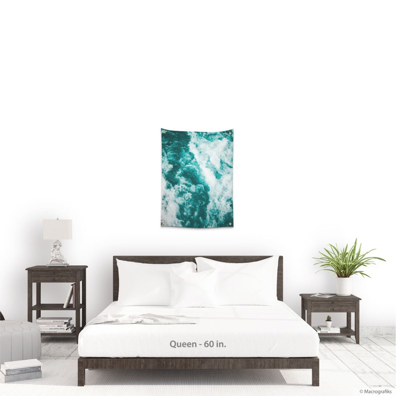 Fabric wall hanging with a picture of Water texture, Nautical tapestry for a turquoise wall art. Abstract art for wall decoration. UL057 image 9