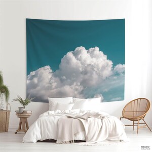Dreamy Clouds Wall Tapestry – Turquoise Sky Photo Print for Serene Bedrooms. MG064