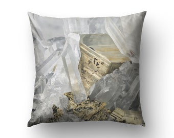 Elegant cushion cover printed on soft fabric for a contrasting decoration. Quartz Pyrite Macro Photography for Mineral Lovers. MW143