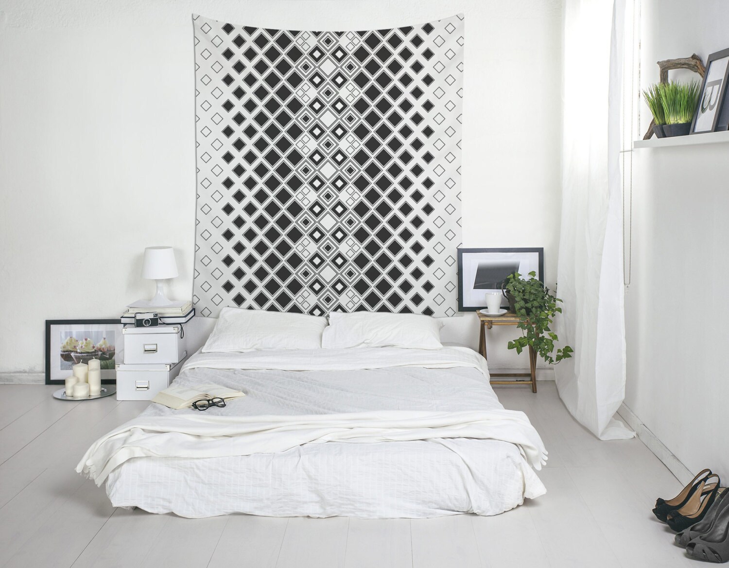 Black And White Tapestry Geometric Wall Art Modern Tapestry Etsy
