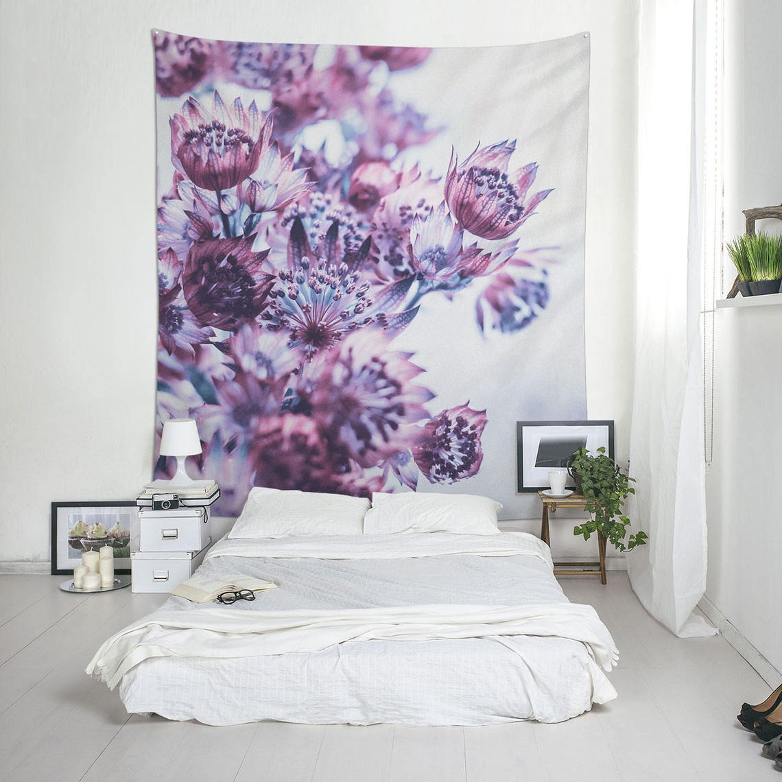Purple Flowers Wall Hanging Floral Tapestry for a Large Wall Etsy