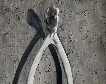 Fine Art Giclee Print, wishbone, bone, print, grayscale, oil painting, realism, Victorian, gothic, skull, prints, art, artwork