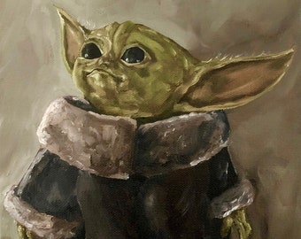 Baby Yoda Giclee Print, fine art print, baby, Yoda, Star Wars, the mandalorian, Mando, mandalorian, wall art, print, art, Jedi, painting