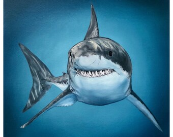Fine Art Giclee Print, Great White Shark, Shark, Great White, Sea Creature, Ocean, Nautical, Art Print, Beach, Home Decor, Kids Room Decor