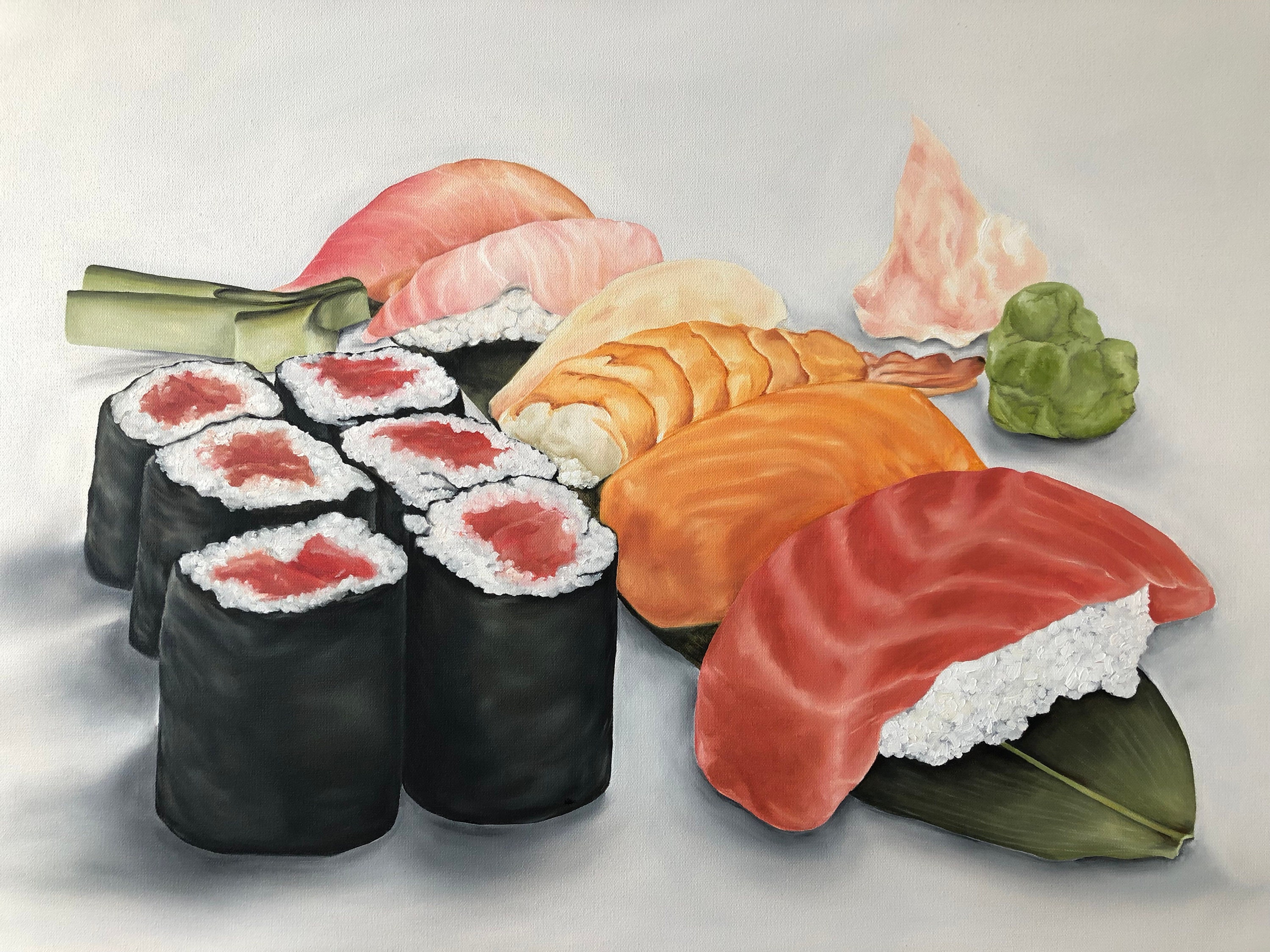 Sushi, Sushi Painting, Sushi Art, Oil Painting, Kitchen Art, Food Art,  Tuna, Salmon, Shrimp, Rice, Ginger, Wasabi, Seafood, Japan, Japanese - Etsy