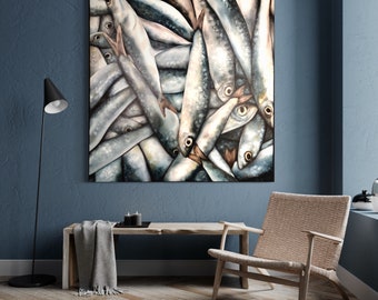 ORIGINAL Oil Painting “All The Fish”, painting, fish, seafood, art, ocean, sea, sea life, fish market, coastal art, coastal decor, modern