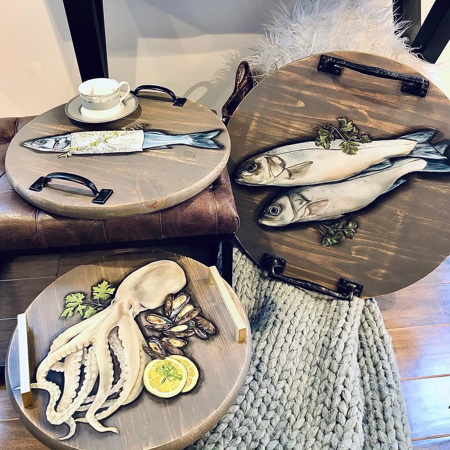 Hand Painted Seafood Serving Trays Etsy