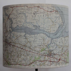 Vintage Ordnance Survey map 25cm diameter drum lampshade featuring your chosen area