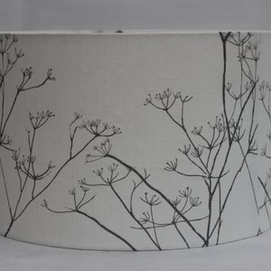 Handmade grey chervil on white linen fabric drum lampshade image 2