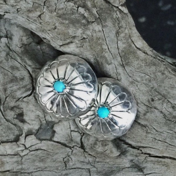 Southwestern Handmade Native American Indian Natural Turquoise and Sterling Silver Stud Earrings