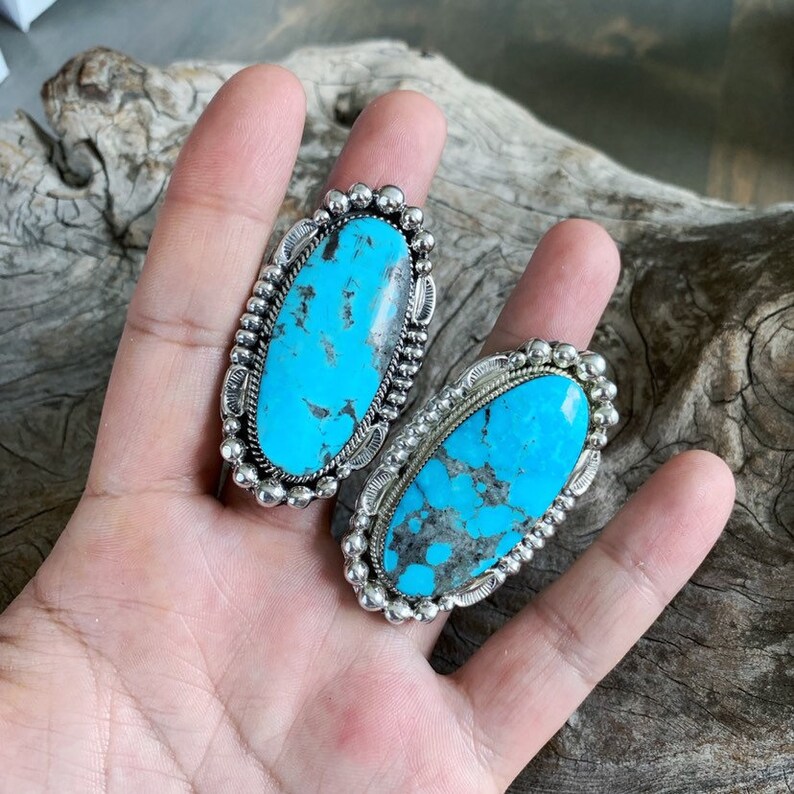 Handmade Native American Indian Southwestern Elongated Kingman Turquoise and Sterling Silver Ring