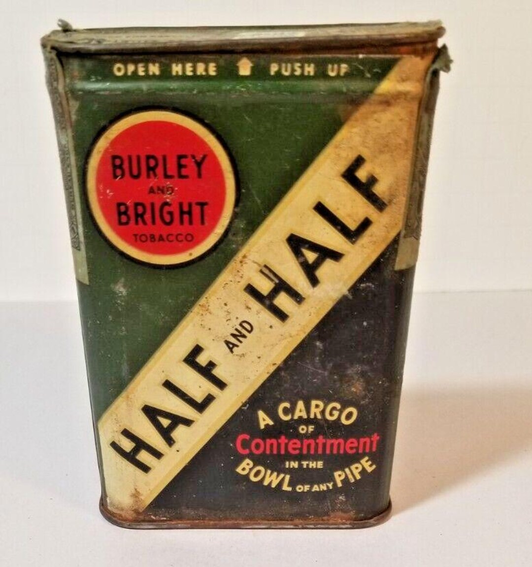 Vintage Burley and Bright Half & Half Tobacco Empty Pocket Tin Can Smoking 