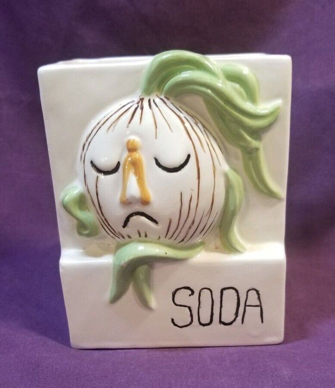 Fitz & Floyd Stinky Onion Face Fridge Baking Soda Box Holder/vase 1979