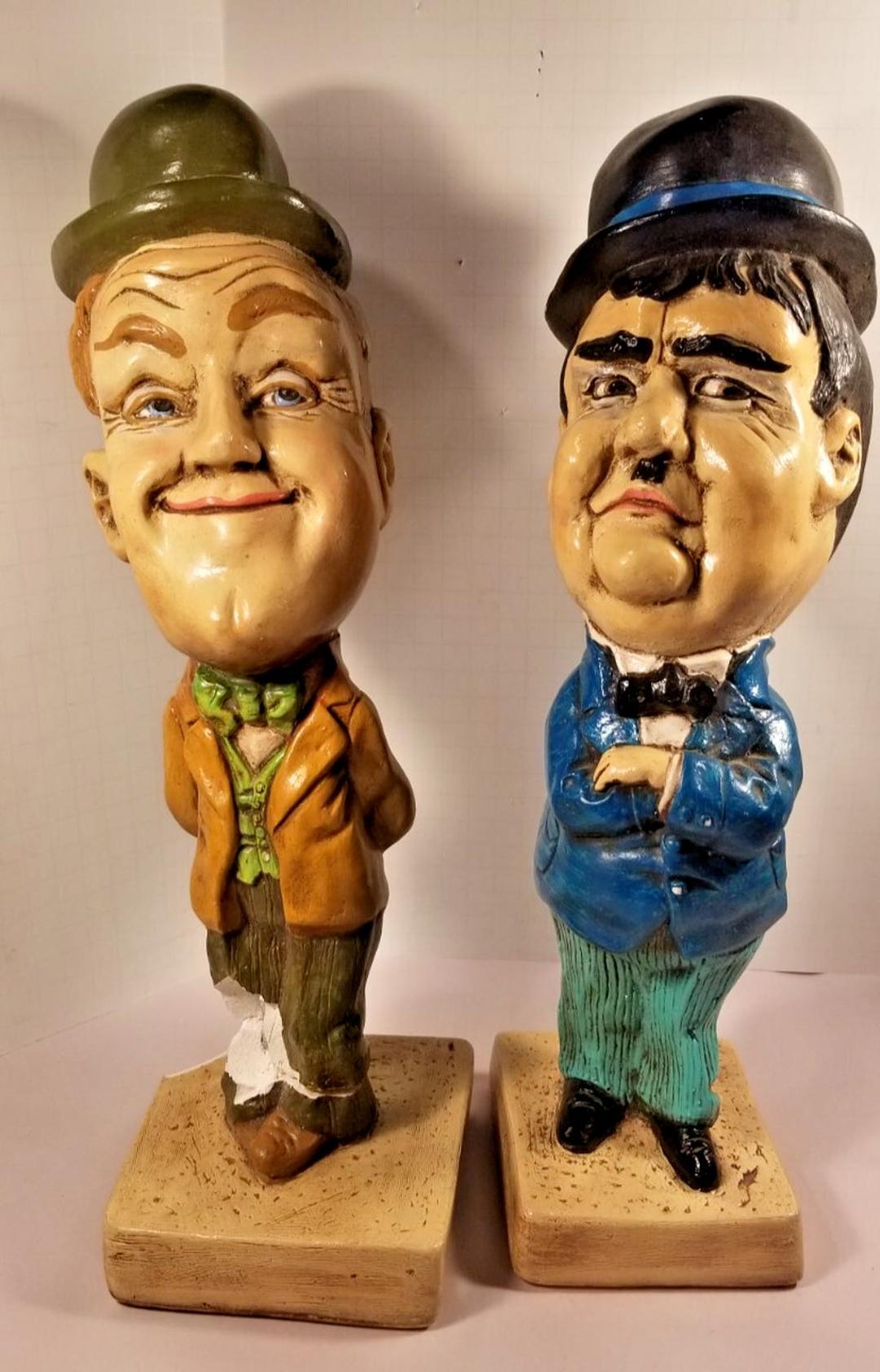 Vintage Chalkware LAUREL & HARDY Statues Figurines Large