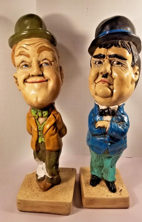 Vintage Chalkware LAUREL & HARDY Statues Figurines Large