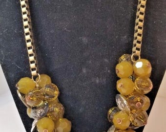 1980's Macy's Large Green Beaded Cluster Necklace New