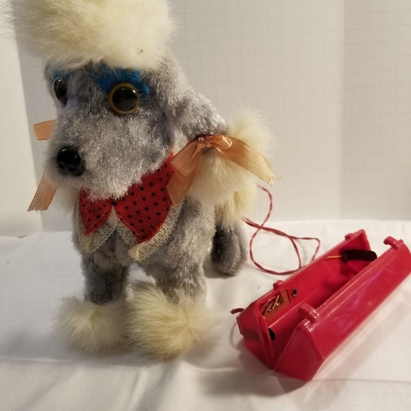 Vintage 1960's Battery operated Walking Toy Poodle Dog w/ remote Made in Japan