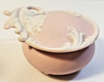 Antique Pink Porcelain Button Trinket Vanity Dresser Box V.K. Germany