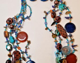 Esmor Multi Layered Turquoise Beads Necklace & Earring Set New Vintage