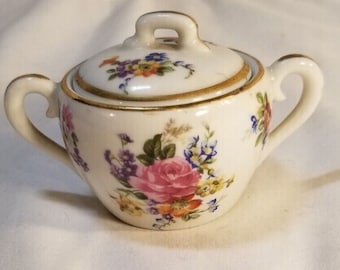 Vintage Limoges France Sugar Bowl Lidded Sugar Bowl Pink/Yellow Roses