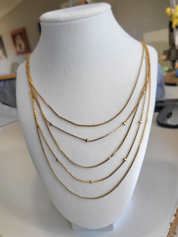 Beautiful Vintage 5 Strand Gold Beaded Necklace