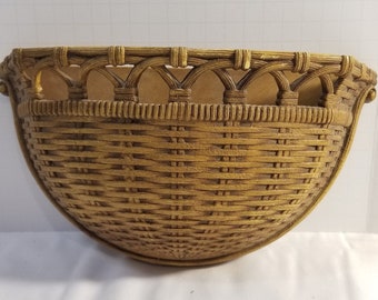 Homco Wicker Basket Syroco Weave Wall Pocket Planter Brown Plastic 6054 MCM