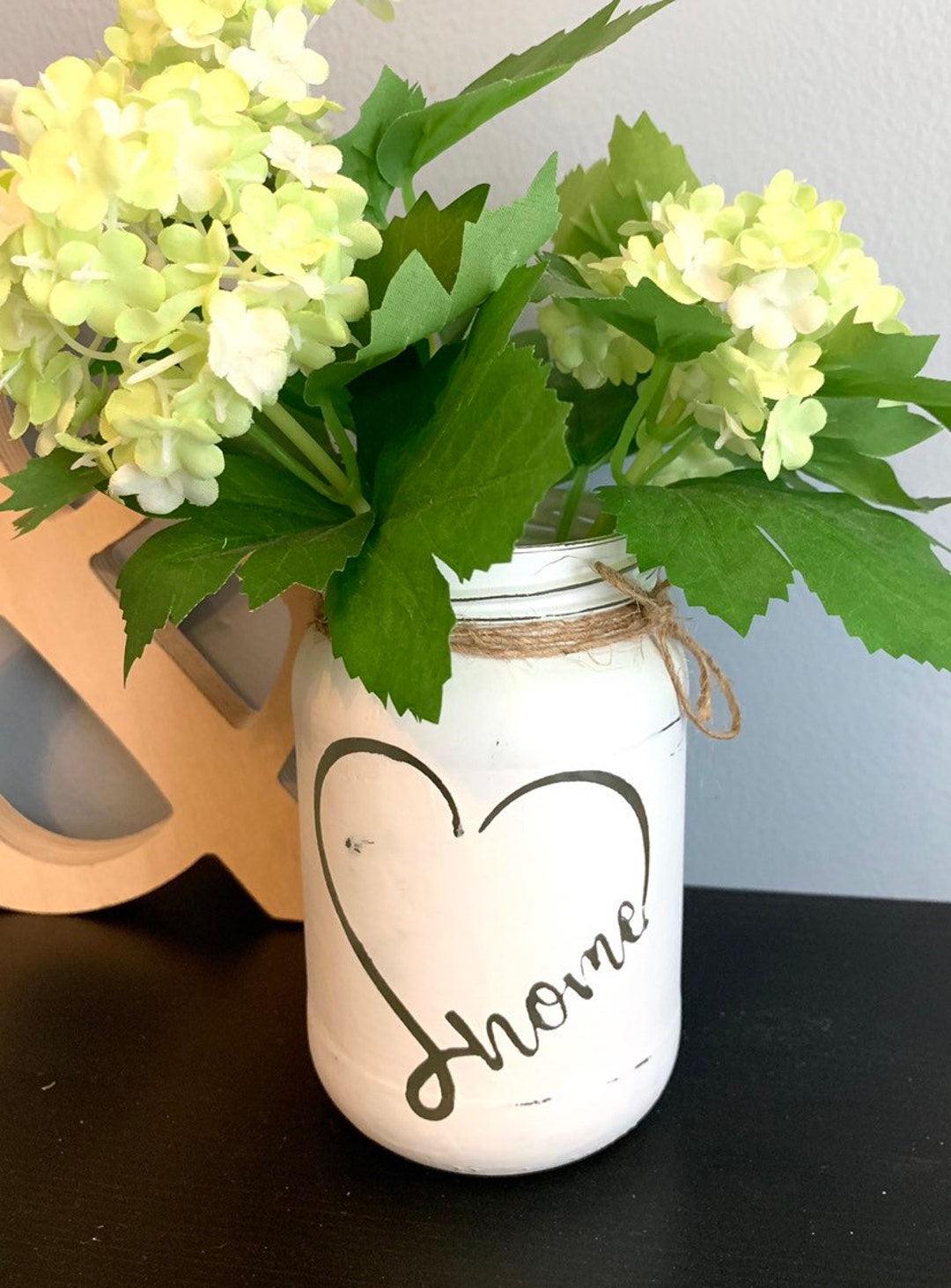 Home Heart Chalk Painted Glass Jar Etsy