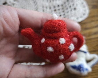 Red teapot, jug- felted brooch