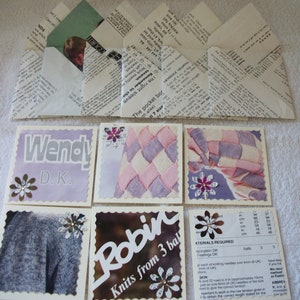 6 kartek okolicznościowych związanych z robieniem na drutach, 3" x 3", z kopertami na wzory do robienia na drutach, scrapbooking, dzienniki, pozdrowienia, recykling, ponowne wykorzystanie