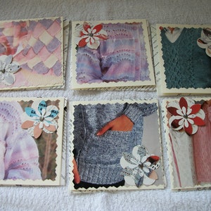 6 Tarjetas de notas relacionadas con el tejido / temáticas, 4 "x 4", con sobres de patrones de tejido, Scrapbooking, Diarios, Saludo, Reciclado, reutilizar