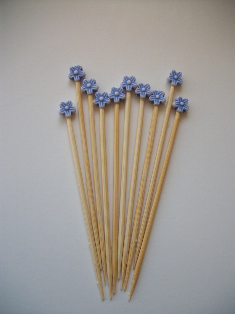 5 Pairs of Mini Knitting Needles Cute Blue Flower Beads Etsy