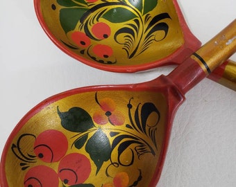 Vintage Khokhloma Spoon ~ Traditional Russian Folk Art ~