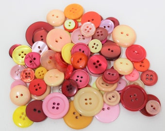 100 Vintage Buttons ~ Hues of Red, Pink, Orange and Fawn ~ Various Sizes